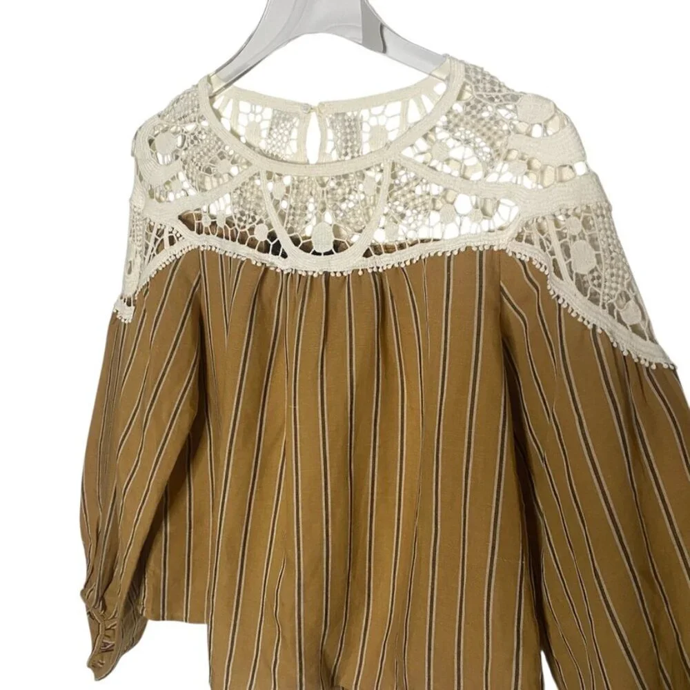 Zara crochet striped cotton long sleeve boho blouse size small